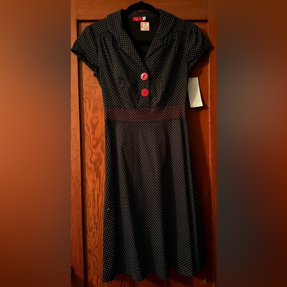 🆕 Ruby Rox Black Midi Dress with Red Buttons